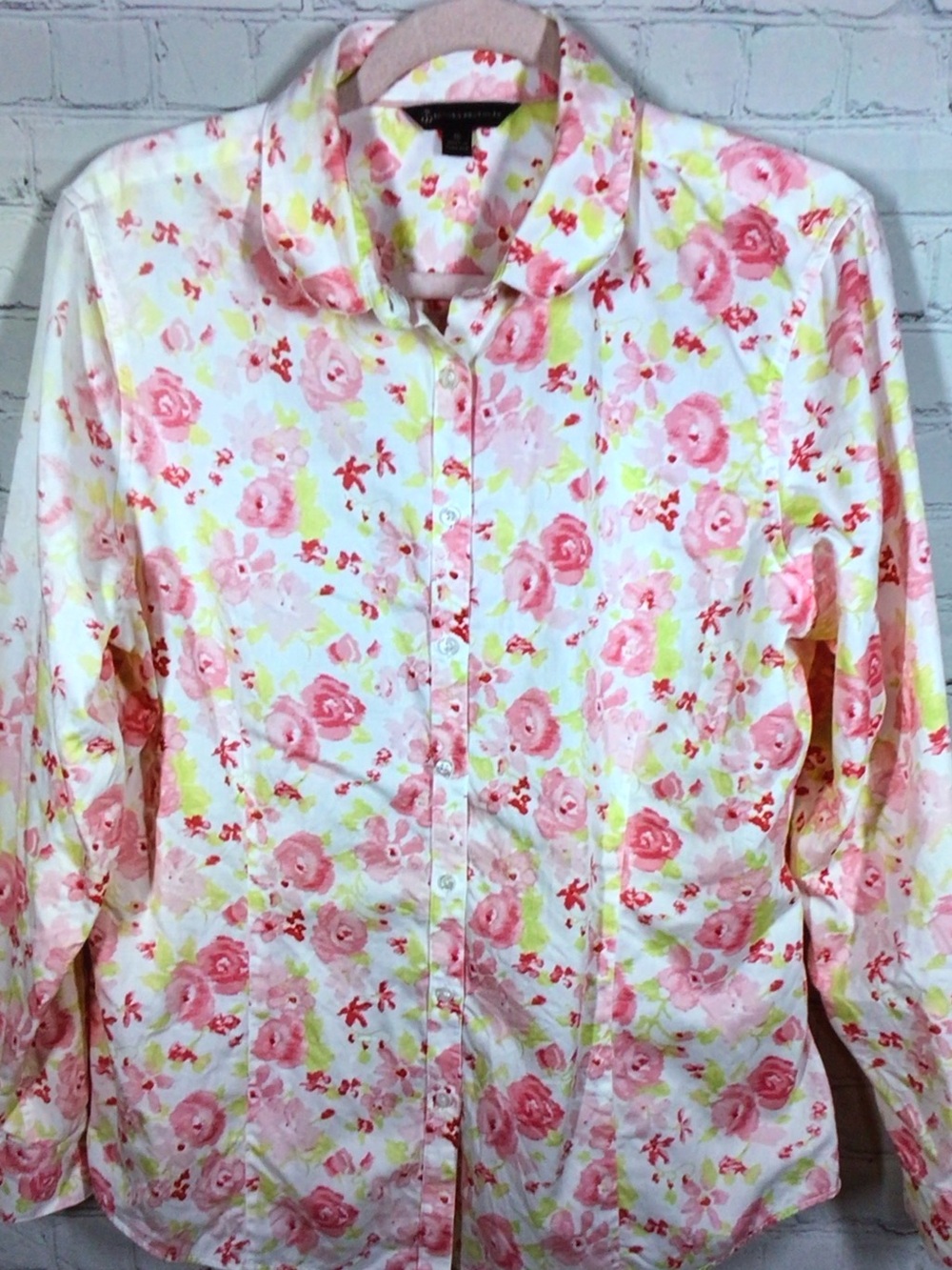 Brooks Brothers White Pink Floral Button-Up Blouse
